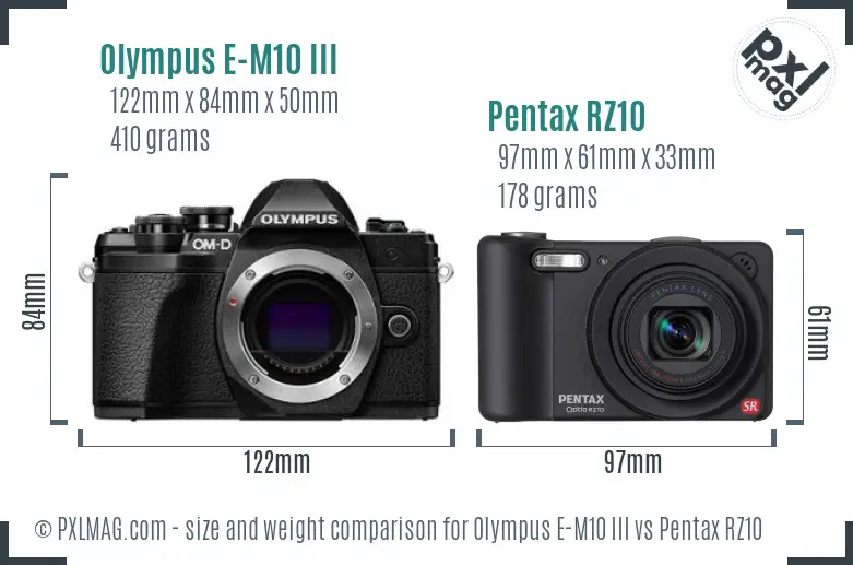 Olympus E-M10 III vs Pentax RZ10 size comparison