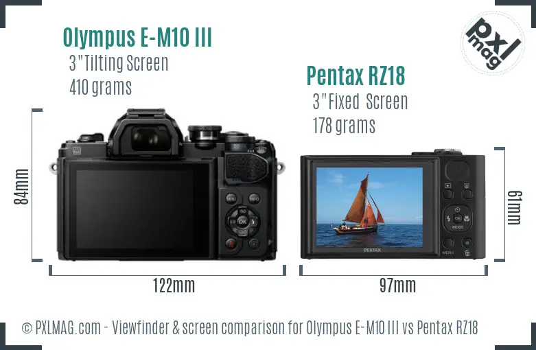 Olympus E-M10 III vs Pentax RZ18 Screen and Viewfinder comparison