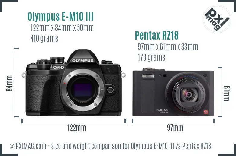 Olympus E-M10 III vs Pentax RZ18 size comparison