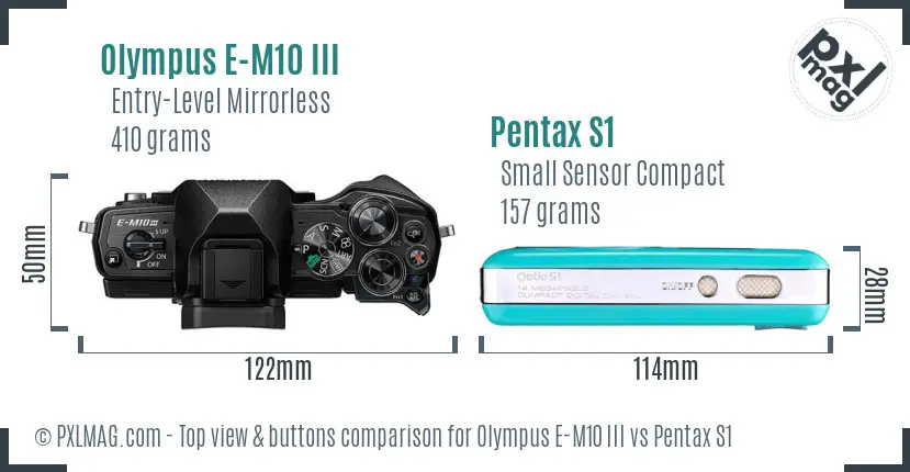 Olympus E-M10 III vs Pentax S1 top view buttons comparison