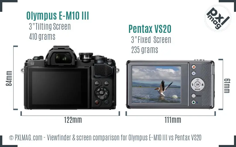 Olympus E-M10 III vs Pentax VS20 Screen and Viewfinder comparison