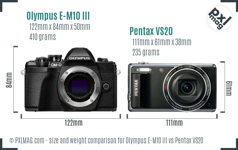 Olympus E-M10 III vs Pentax VS20 size comparison