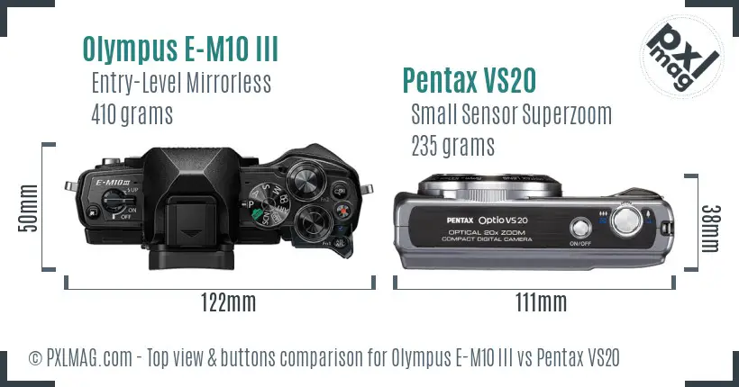 Olympus E-M10 III vs Pentax VS20 top view buttons comparison