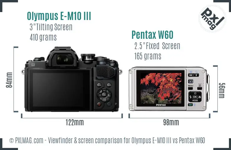 Olympus E-M10 III vs Pentax W60 Screen and Viewfinder comparison