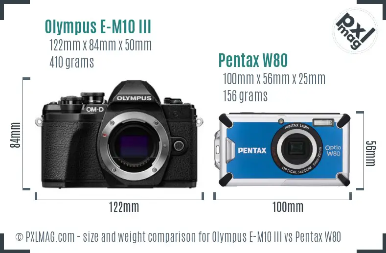Olympus E-M10 III vs Pentax W80 size comparison