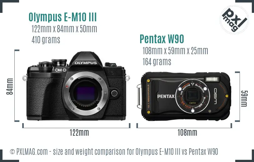 Olympus E-M10 III vs Pentax W90 size comparison