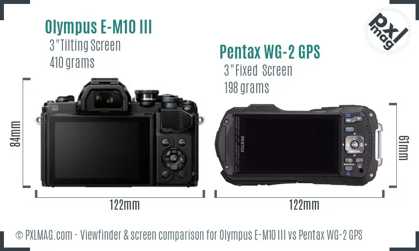 Olympus E-M10 III vs Pentax WG-2 GPS Screen and Viewfinder comparison