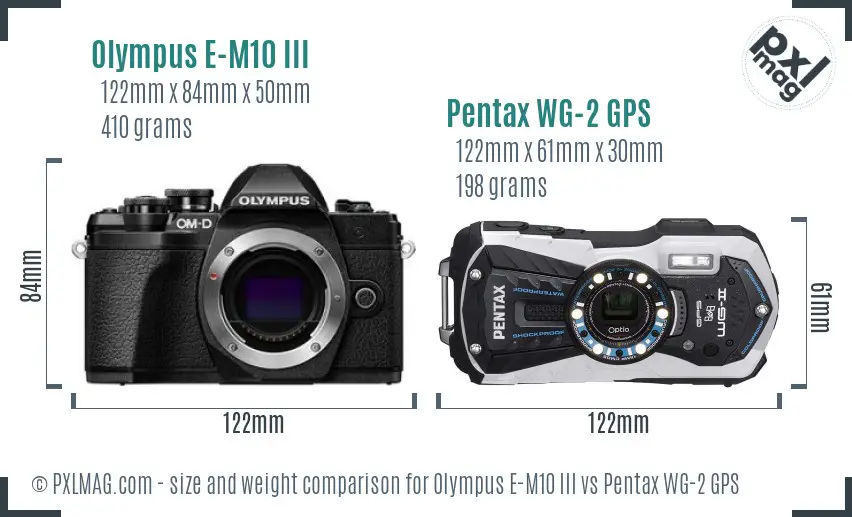 Olympus E-M10 III vs Pentax WG-2 GPS size comparison
