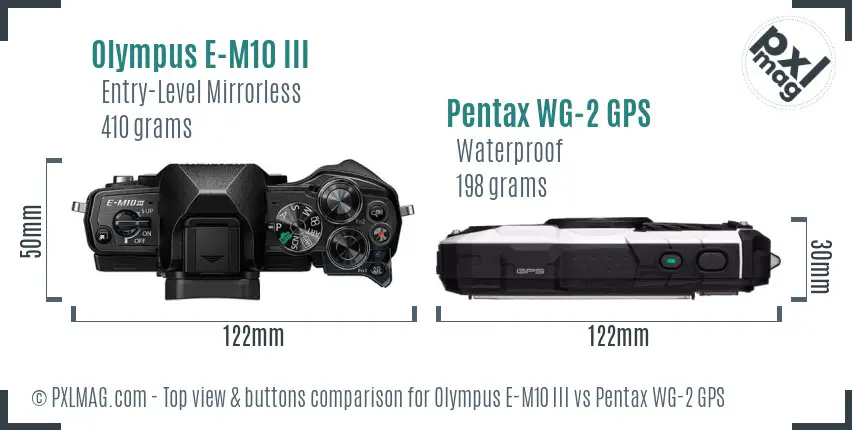 Olympus E-M10 III vs Pentax WG-2 GPS top view buttons comparison