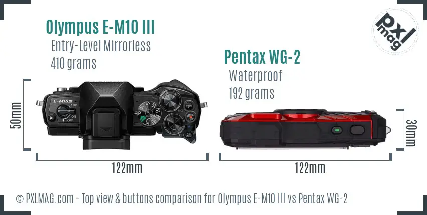 Olympus E-M10 III vs Pentax WG-2 top view buttons comparison