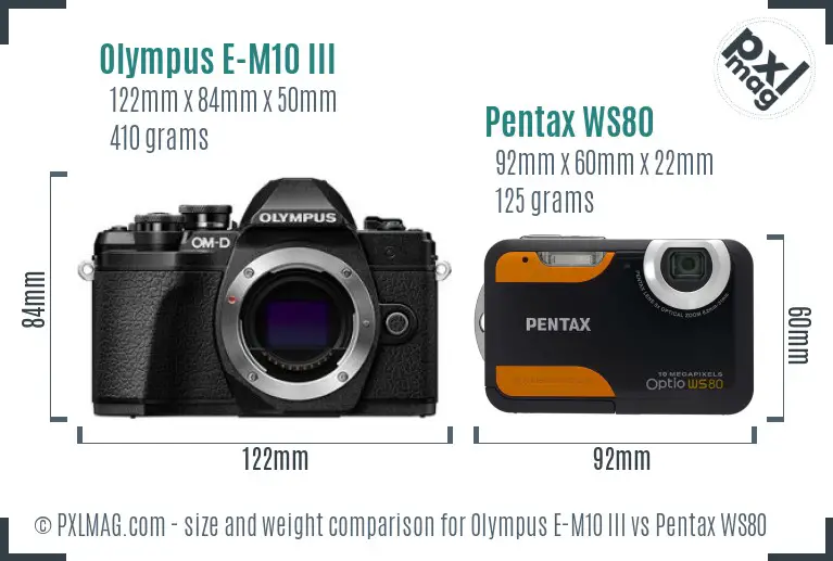 Olympus E-M10 III vs Pentax WS80 size comparison