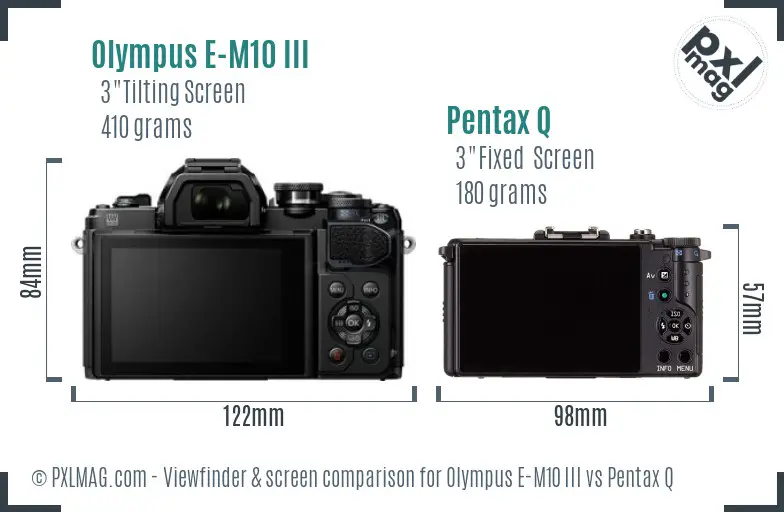Olympus E-M10 III vs Pentax Q Screen and Viewfinder comparison
