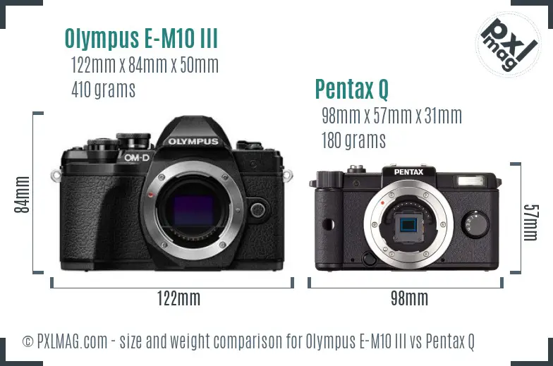 Olympus E-M10 III vs Pentax Q size comparison