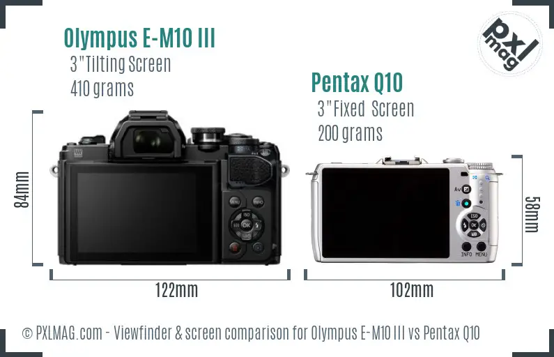 Olympus E-M10 III vs Pentax Q10 Screen and Viewfinder comparison