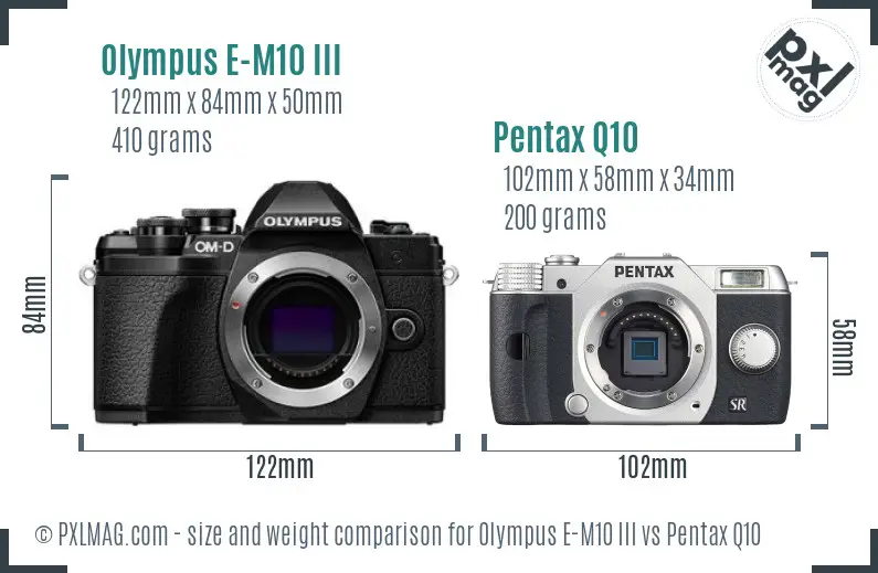Olympus E-M10 III vs Pentax Q10 size comparison