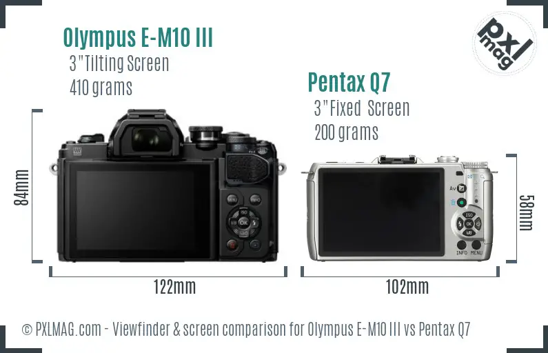 Olympus E-M10 III vs Pentax Q7 Screen and Viewfinder comparison
