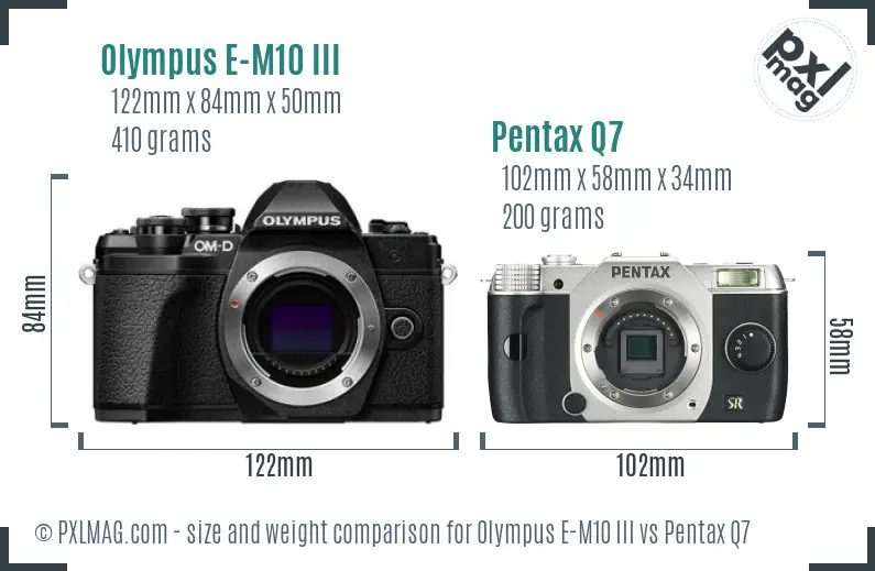 Olympus E-M10 III vs Pentax Q7 size comparison