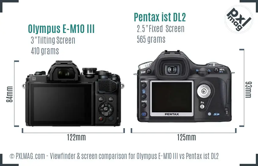 Olympus E-M10 III vs Pentax ist DL2 Screen and Viewfinder comparison