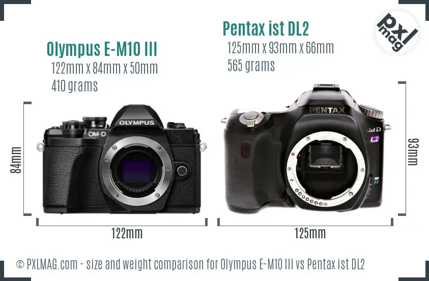 Olympus E-M10 III vs Pentax ist DL2 size comparison