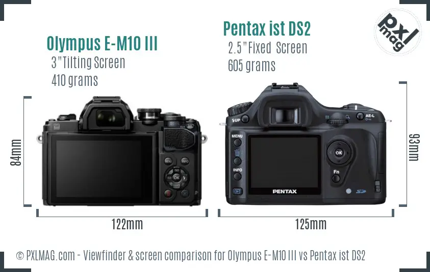 Olympus E-M10 III vs Pentax ist DS2 Screen and Viewfinder comparison