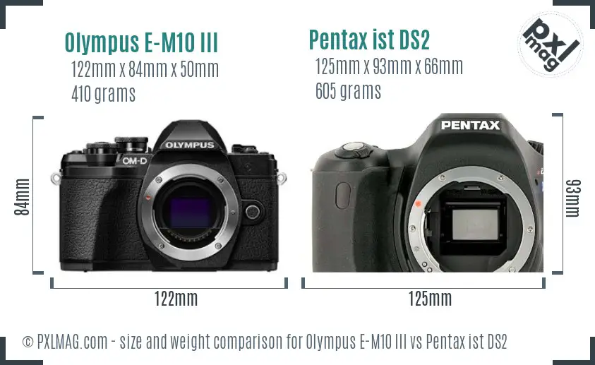 Olympus E-M10 III vs Pentax ist DS2 size comparison