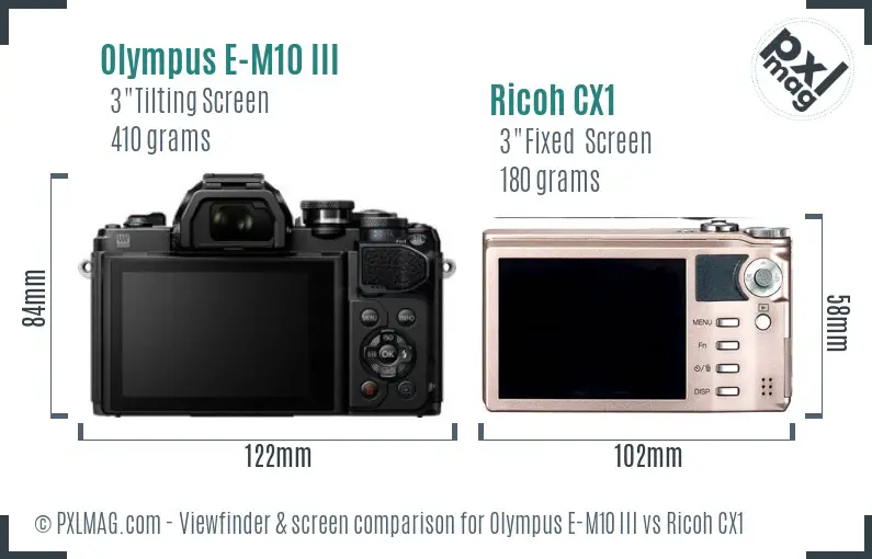 Olympus E-M10 III vs Ricoh CX1 Screen and Viewfinder comparison