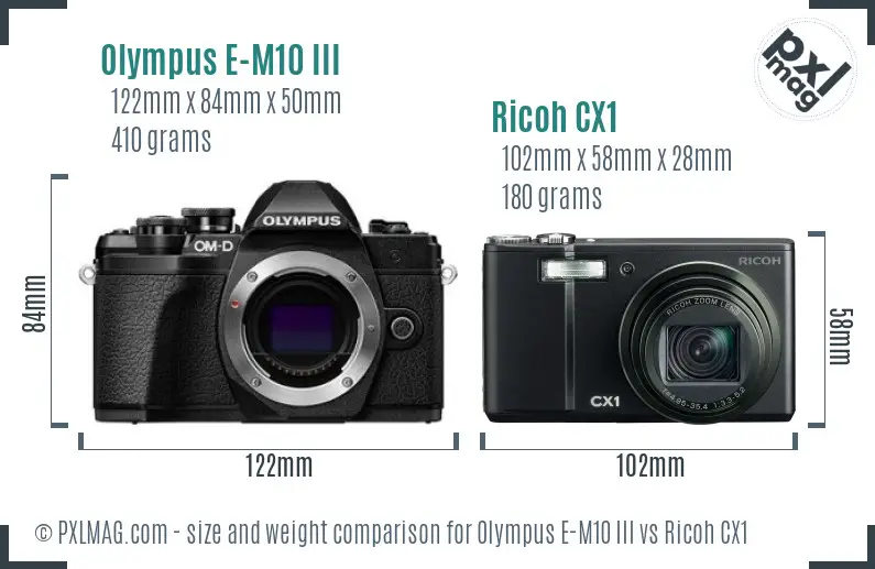 Olympus E-M10 III vs Ricoh CX1 size comparison