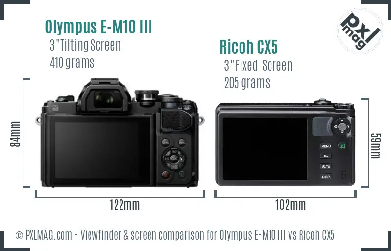 Olympus E-M10 III vs Ricoh CX5 Screen and Viewfinder comparison