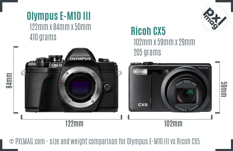 Olympus E-M10 III vs Ricoh CX5 size comparison