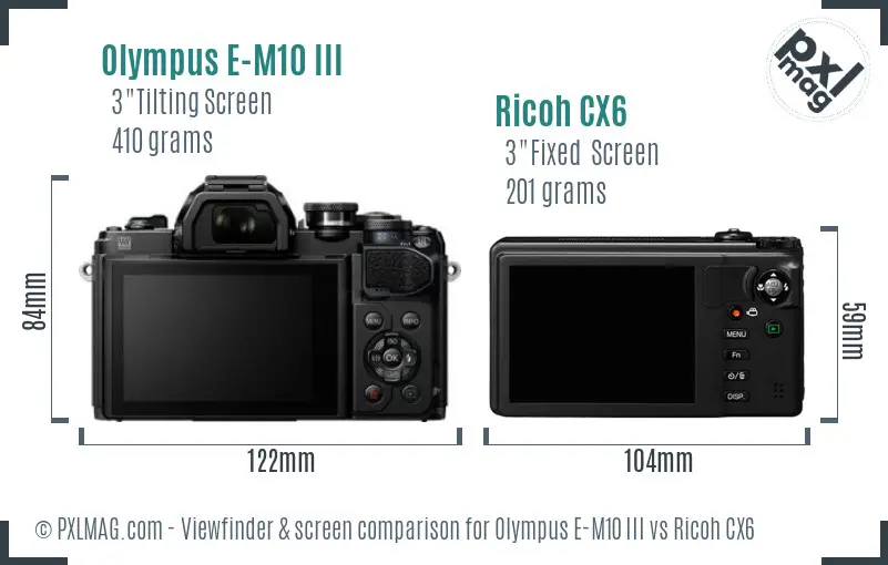 Olympus E-M10 III vs Ricoh CX6 Screen and Viewfinder comparison