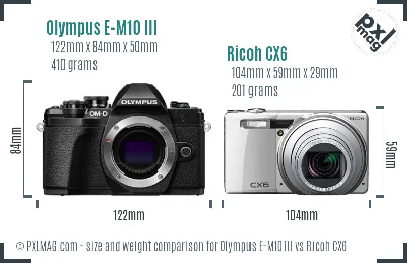 Olympus E-M10 III vs Ricoh CX6 size comparison