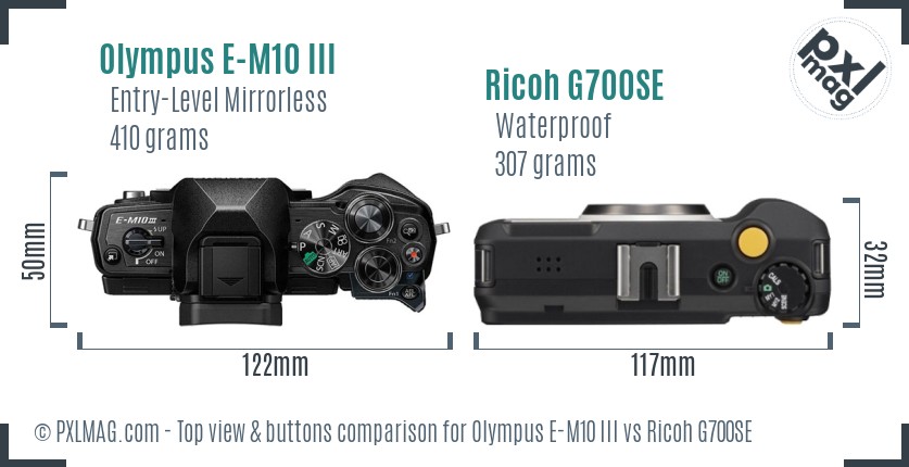 Olympus E-M10 III vs Ricoh G700SE top view buttons comparison