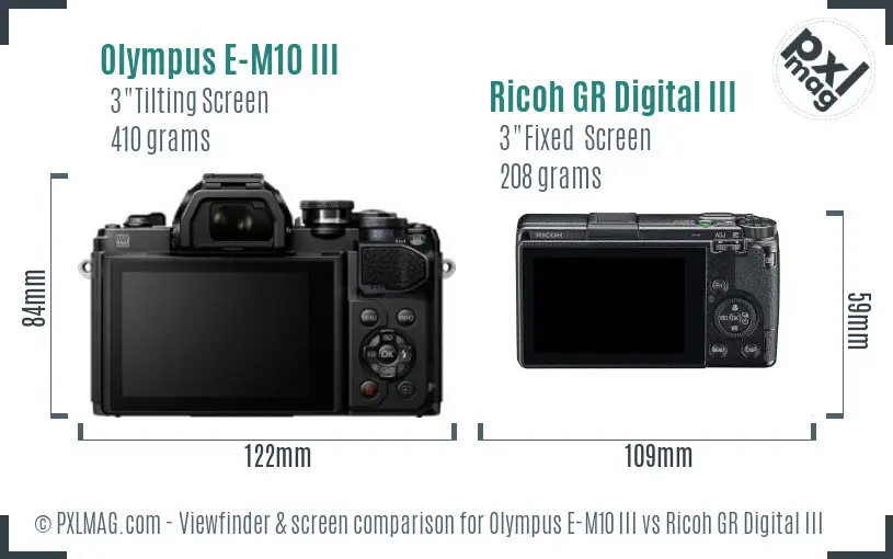 Olympus E-M10 III vs Ricoh GR Digital III Screen and Viewfinder comparison