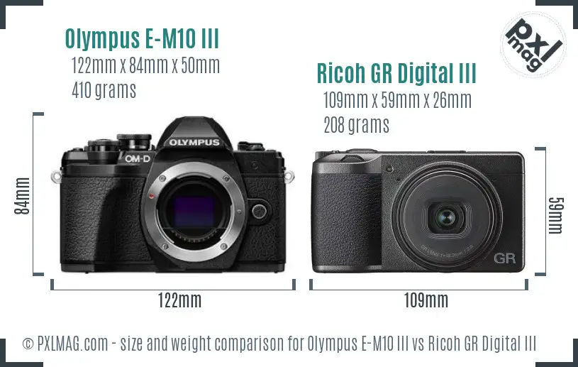 Olympus E-M10 III vs Ricoh GR Digital III size comparison