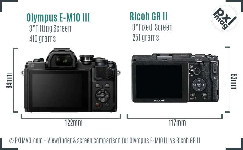 Olympus E-M10 III vs Ricoh GR II Screen and Viewfinder comparison