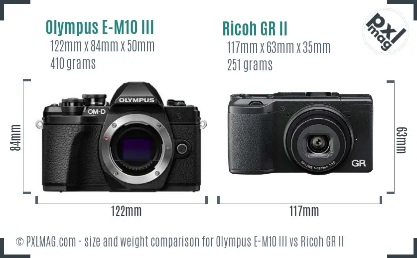 Olympus E-M10 III vs Ricoh GR II size comparison