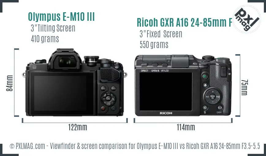 Olympus E-M10 III vs Ricoh GXR A16 24-85mm F3.5-5.5 Screen and Viewfinder comparison Olympus E-M10 III vs Ricoh GXR A16 24-85mm F3.5-5.5 Screen and Viewfinder comparison