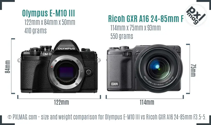 Olympus E-M10 III vs Ricoh GXR A16 24-85mm F3.5-5.5 size comparison Olympus E-M10 III vs Ricoh GXR A16 24-85mm F3.5-5.5 size comparison