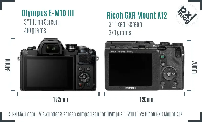 Olympus E-M10 III vs Ricoh GXR Mount A12 Screen and Viewfinder comparison Olympus E-M10 III vs Ricoh GXR Mount A12 Screen and Viewfinder comparison