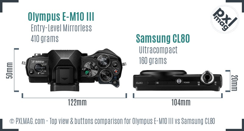 Olympus E-M10 III vs Samsung CL80 top view buttons comparison