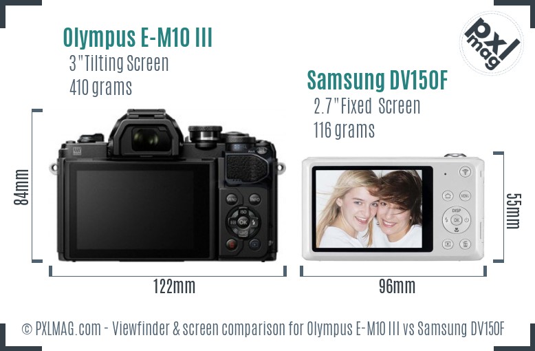 Olympus E-M10 III vs Samsung DV150F Screen and Viewfinder comparison