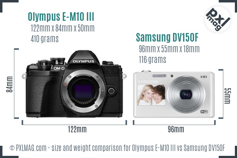Olympus E-M10 III vs Samsung DV150F size comparison