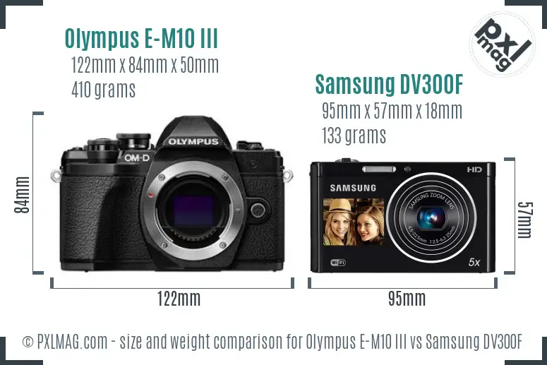 Olympus E-M10 III vs Samsung DV300F size comparison