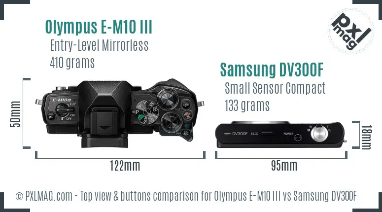 Olympus E-M10 III vs Samsung DV300F top view buttons comparison