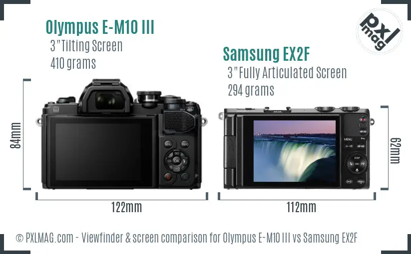 Olympus E-M10 III vs Samsung EX2F Screen and Viewfinder comparison