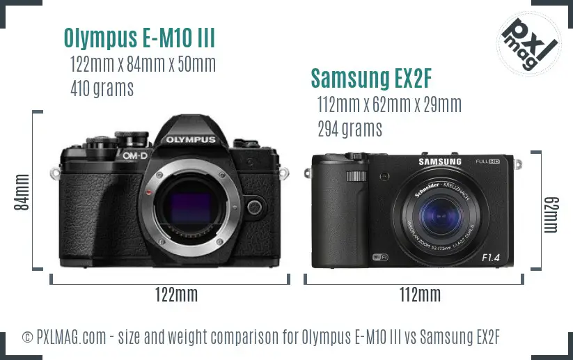 Olympus E-M10 III vs Samsung EX2F size comparison