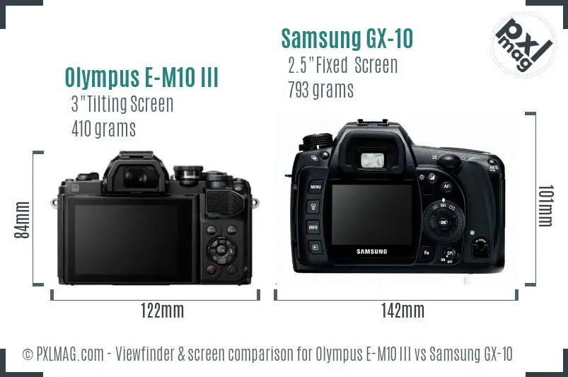 Olympus E-M10 III vs Samsung GX-10 Screen and Viewfinder comparison