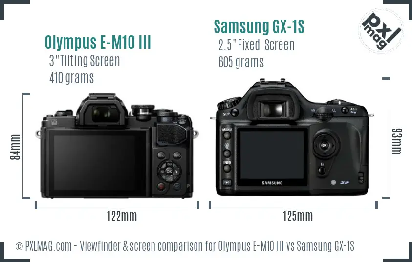 Olympus E-M10 III vs Samsung GX-1S Screen and Viewfinder comparison