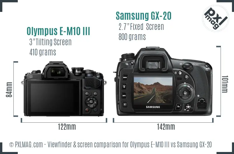 Olympus E-M10 III vs Samsung GX-20 Screen and Viewfinder comparison Olympus E-M10 III vs Samsung GX-20 Screen and Viewfinder comparison