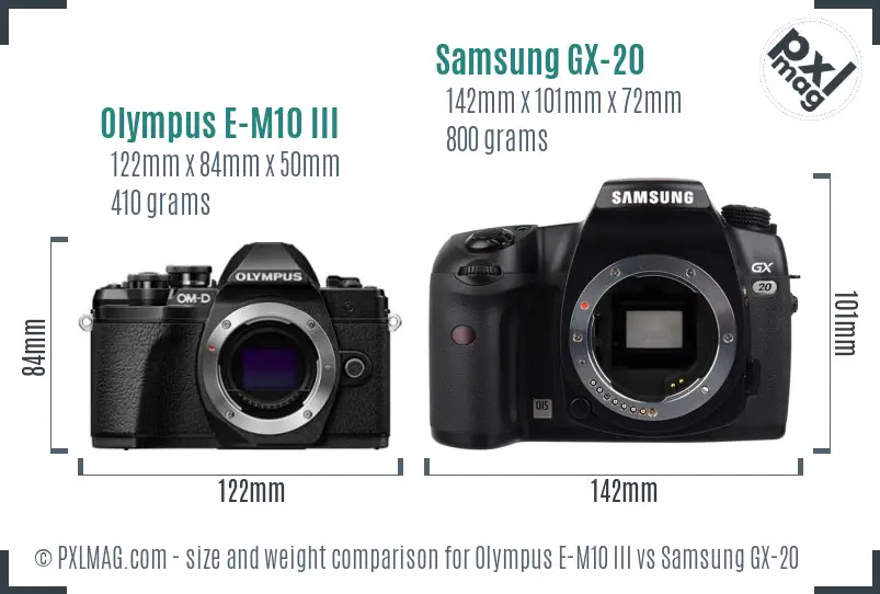 Olympus E-M10 III vs Samsung GX-20 size comparison Olympus E-M10 III vs Samsung GX-20 size comparison